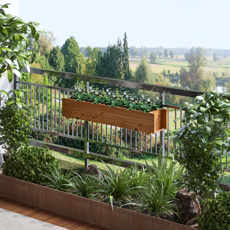 Outsunny Jardinieră dreptunghiulară din lemn pentru grădină, de suspendat, cu 2 cârlige 91 x 18 x 16,5 cm maro