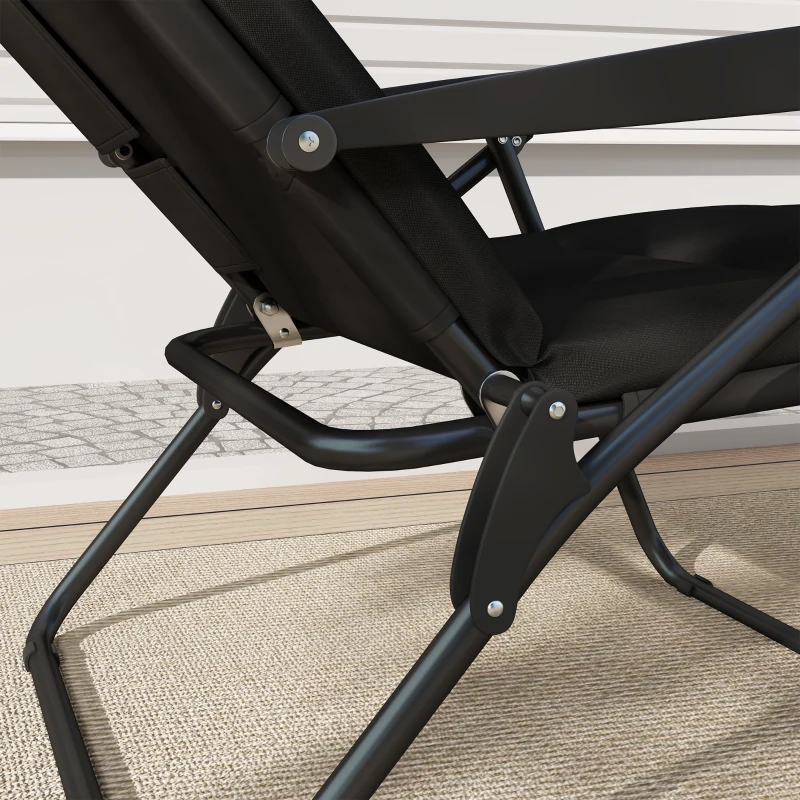 Outsunny Șezlong pliabil transat înclinat 6 poziții cu saltea + cotiere oțel poliester 153 x 58,5 x 89 cm negru