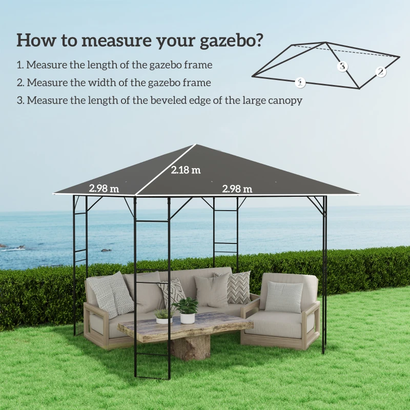 Outsunny Husă de schimb pentru pavilion 3 x 3 m, rezistentă la apă, acoperiș pavilion UPF30+, husă de schimb din țesătură Oxford 370 g/m², Gri