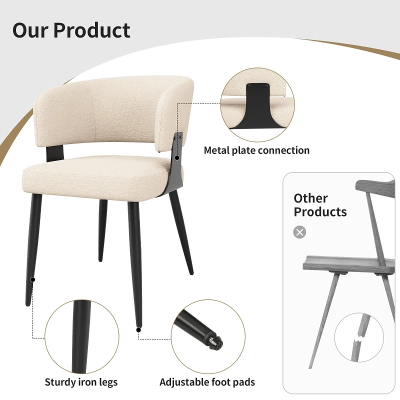 Contemporary Flannel Dining Chairs with Ergonomic Back, Sturdy Dining Seating with Adjustable Pads, 59L x 46.5W x 81.5H cm, Beige