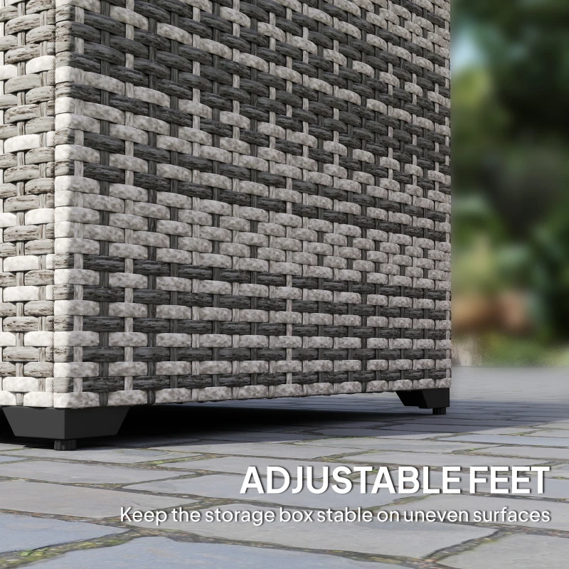 Outsunny 253L Garden Storage Box, Rattan Deck Box with Zipped Liner, Safe Pneumatic Rod, Patio Storage Container, Mixed Grey