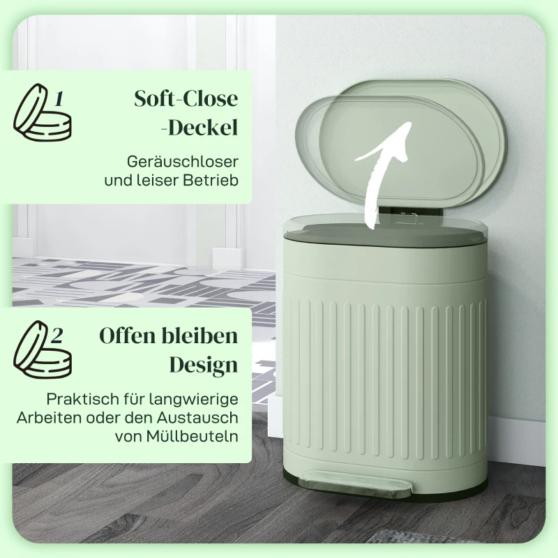 HOMCOM Afvalemmer 20L Pedaalemmer met Deksel Voetpedaal Uitneembare Binnenemmer Soft-Close Functie 36,5 x 31,2 x 45 cm, Groen