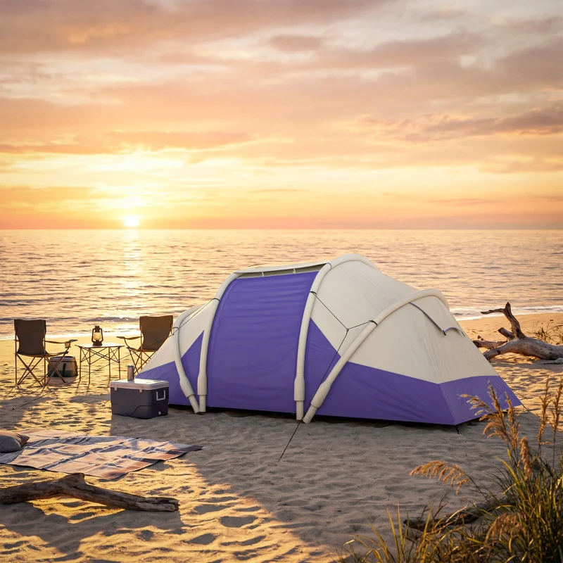 Outsunny Inflatable Tent 2 Bedroom Waterproof Windproof Air Tent with Carry Bag for 2-4 Person