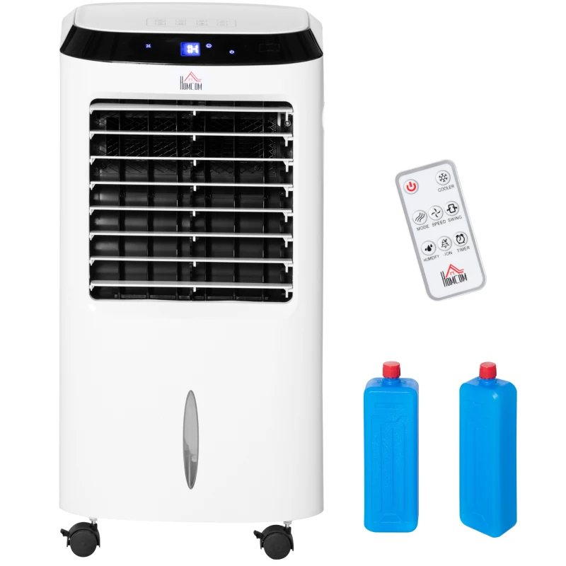 HOMCOM Raffrescatore 4 in 1 da 10L con Umidificatore, Timer 8h e Telecomando, 38.2x31.6x76 cm, in ABS, Bianco e Nero