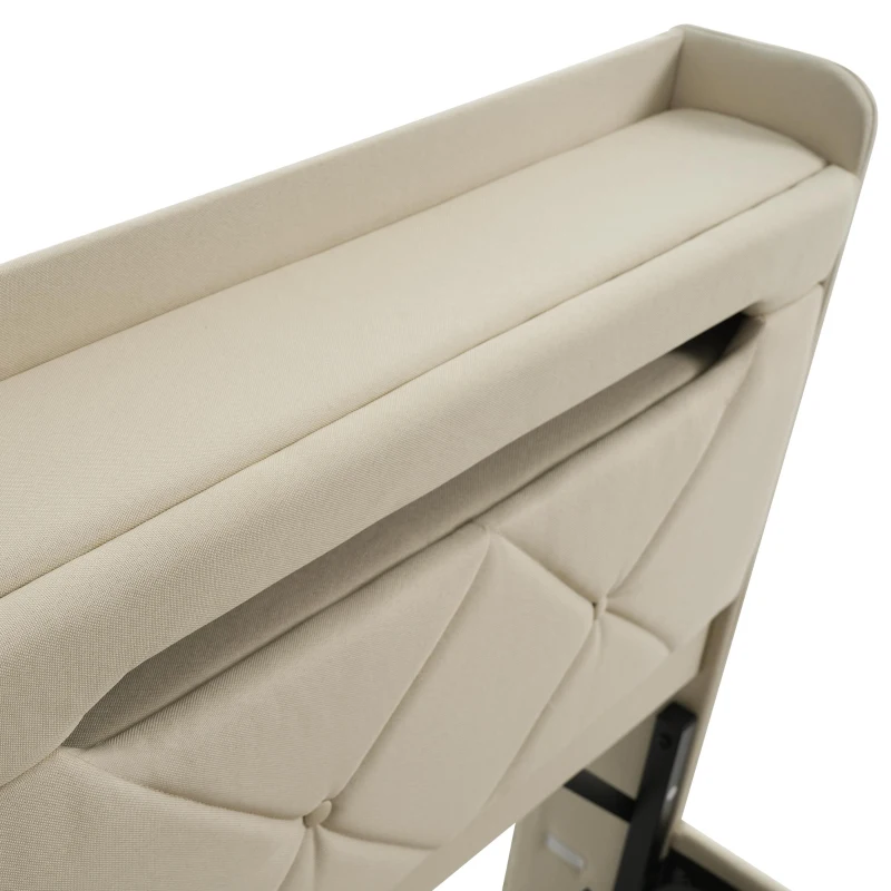 Upholstered Storage Bed with Integrated LED Lighting and USB Ports, Hydraulic Bed with Metal Slatted Frame, 225L x 156W x 111H cm, Beige