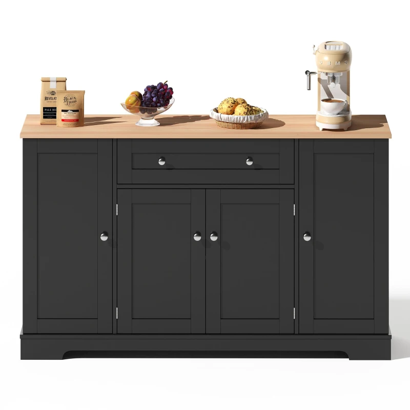 Multifunctional Kitchen Sideboard with Double-Door Compartment, Spacious Cabinet with Adjustable Shelves, 138L x 40W x 85H cm, Black