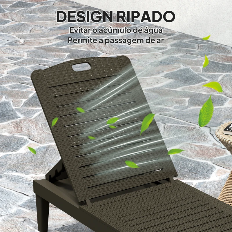 Outsunny Conjunto de 2 Espreguiçadeiras de Jardim Exterior Espreguiçadeiras Reclináveis de PP Encosto Ajustável Resistentes às Intempéries Preto