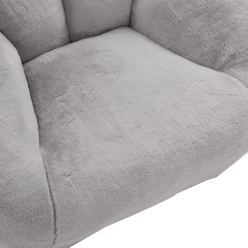 Shell-Shaped Sofa with High-Rebound Foam and Ergonomic Lumbar Support, Giant Sofa with Faux Fur, 100L x 90W x 57H cm, Light Gray