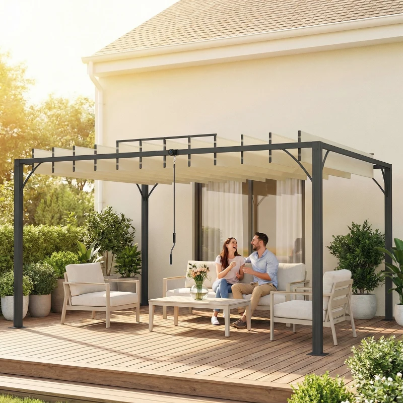 Outsunny Pérgola 390x2 para Jardim com Desenho de Lâminas Superiores Giratórias até 135° Proteção UV50+ para Pátio Terraço Creme