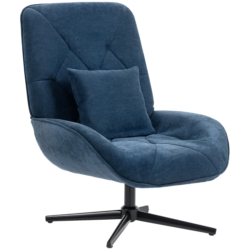 HOMCOM Accent Chair, Chenille Upholstered Swivel Armchair with Lumbar Pillow, High Back, Deep Seat and Metal Legs, Dark Blue