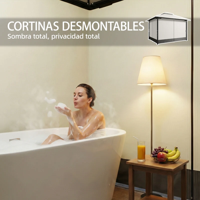 Outsunny Carpa para Jardín con Techo Doble Cenador con 4 Paredes y Mosquitera para Exterior Terraza 360x300x279 cm Gris Claro