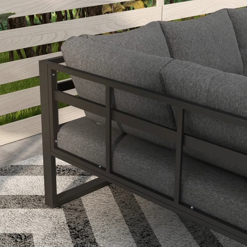 Outsunny Set living exterior 5 piese mobilier lounge pentru grădină, 148 cm x 61 cm x 71,5 cm, Gri + Natural