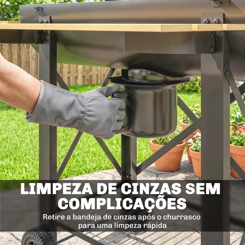 Outsunny Barbecue a Carvão Portátil Móvel com Prateleiras Dobráveis Termómetro Tampa Ventilações Ajustáveis 109x71x98 cm Preto