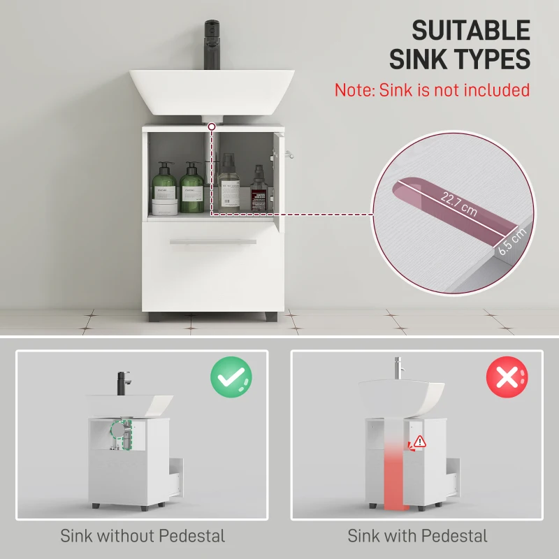 Szafka pod umywalkę, z szufladą i półką, Biała