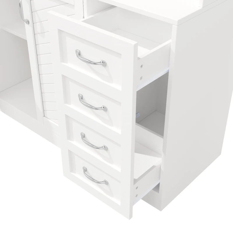 Trendy Sideboard with App-Controlled LED, Snack Rack and Drink Holders, Spacious Buffet with Anti-Tip Fixings, 120L x 40W x 188H cm, White