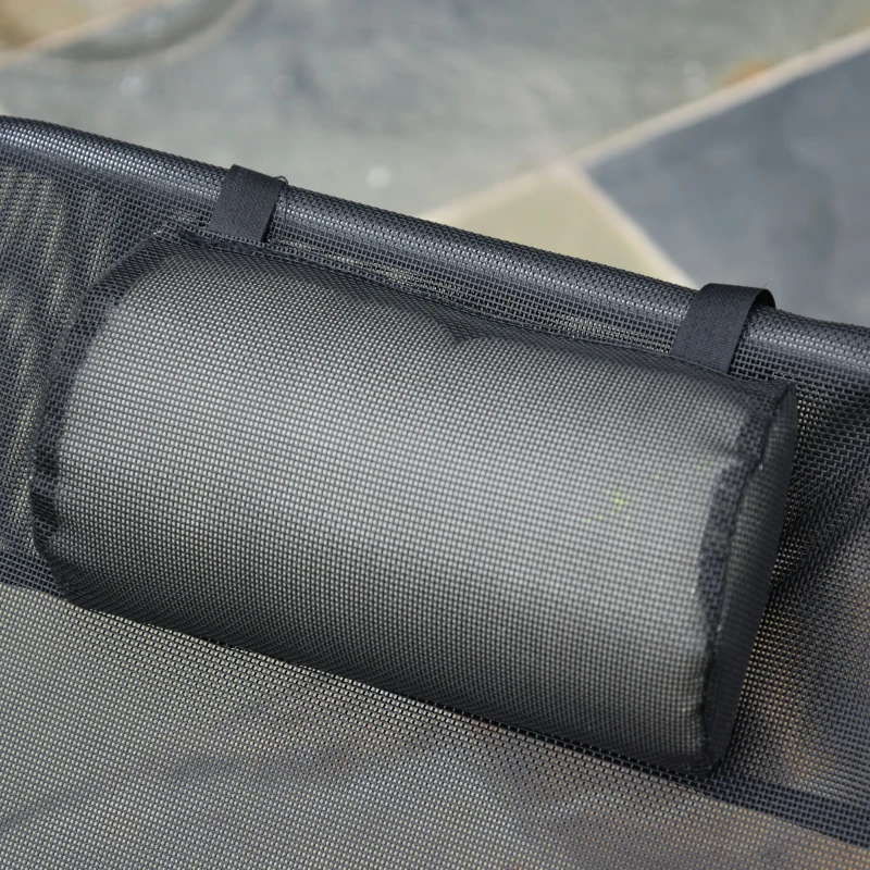 Outsunny Outdoor Foldable Sun Lounger, Garden 6 Level Adjustable Backrest Recliner Sun Lounger Chair with Headrest Pillow, Black