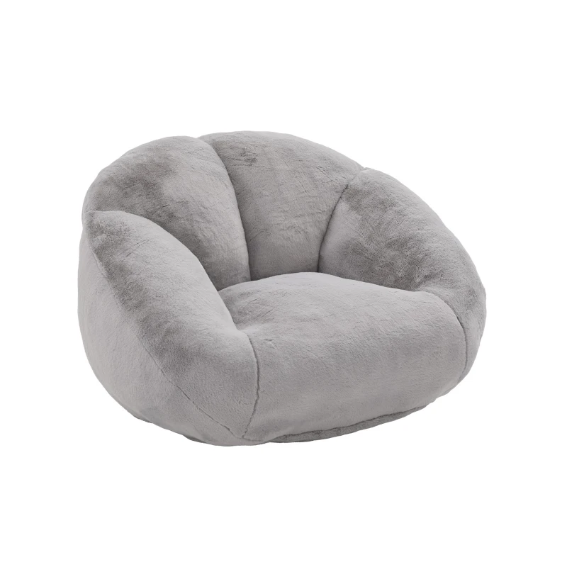 Shell-Shaped Sofa with High-Rebound Foam and Ergonomic Lumbar Support, Giant Sofa with Faux Fur, 100L x 90W x 57H cm, Light Gray