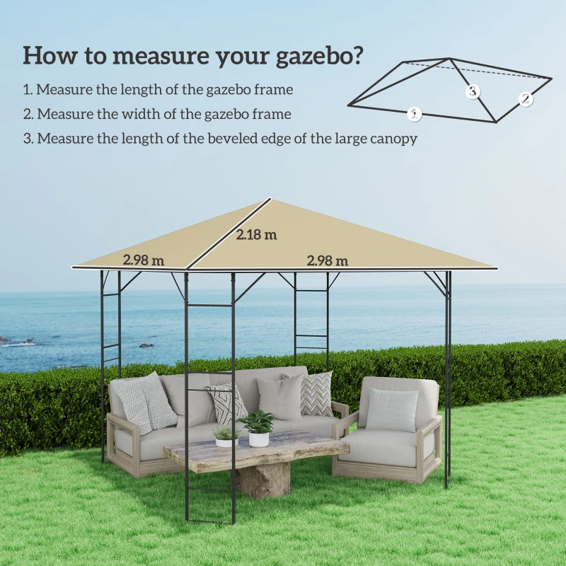 Outsunny Acoperiș de schimb pentru pavilion 3 x 3 m rezistent la apă acoperiș pavilion UPF30+ husă de schimb țesătură Oxford, 370 g/m², Bej