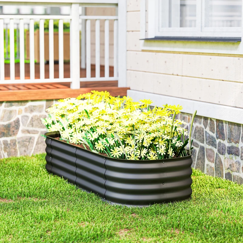 Outsunny Jardinieră înălțată pătrat pat de grădină din oțel modulabil legume, plante, flori, dim. 150 x 62 x 30 cm gri