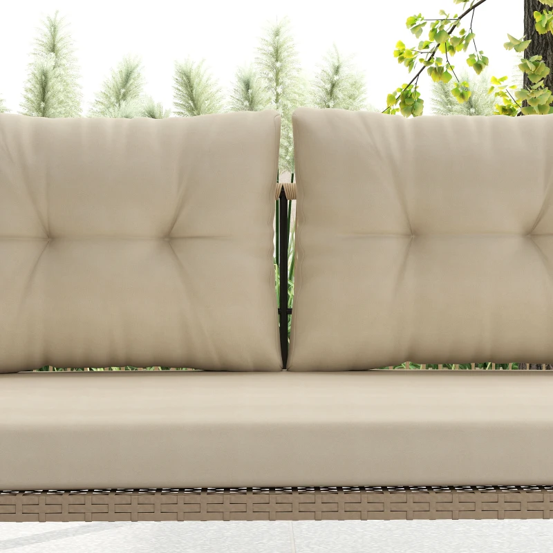 Outsunny Balansoar Hollywood 2 locuri din ratan, leagăn de grădină cu perne și lanțuri, până la 240 kg 115 x 66 x 44 cm Bej