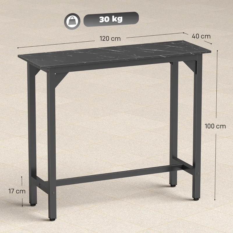 HOMCOM Rectangular Bar Table, Marble Effect Pub Coffee Table for Small Space, Breakfast Dining, Black Marble Effect