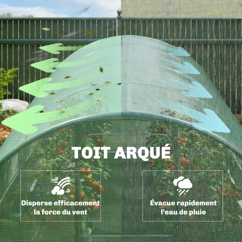 Outsunny Seră tunel pentru grădină 12 m², seră tunel 295x400x200 cm ușă și 8 ferestre, husă PE 140 g/m² verde