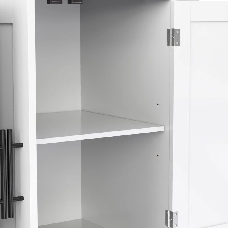 Contemporary Kitchen Storage Trolley with Foldable Dropleaf, Spacious Buffet with Towel Holders, 120L x 71W x 91.5H cm, White+Natural