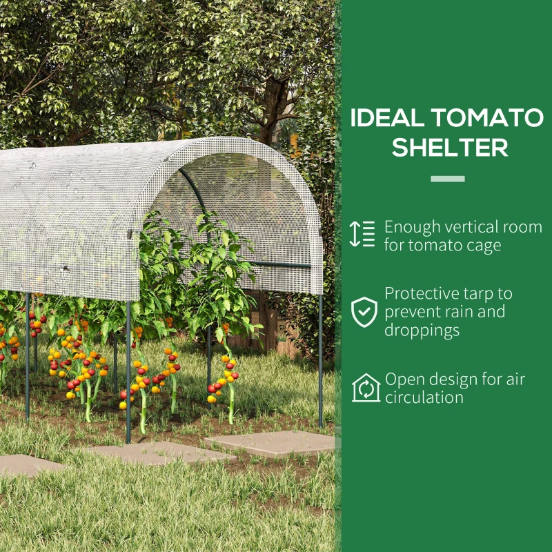 Outsunny Szklarnia na pomidory, Odporna na wiatr, Tunel foliowy do uprawy pomidorów, Dach na pomidory, Szklarnia do ogrodu, balkonu, Stal, PE, Biały, 4 x 1,2 x 1,7m