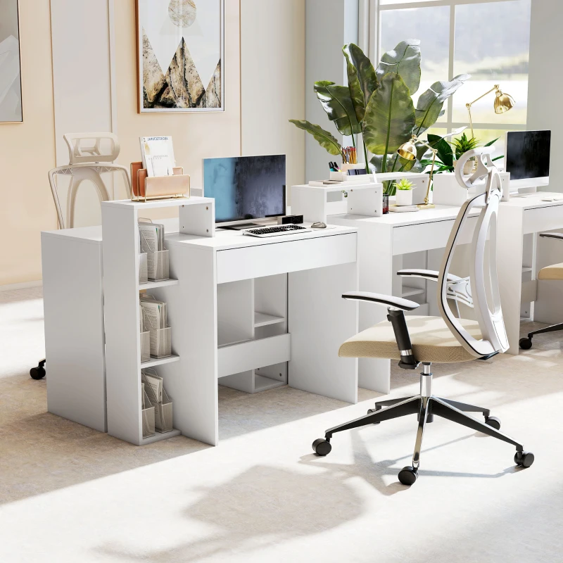 HOMCOM Desk with Storage, Computer Desk with 3 Open Shelves and Drawer, Workstation, Computer Table, White