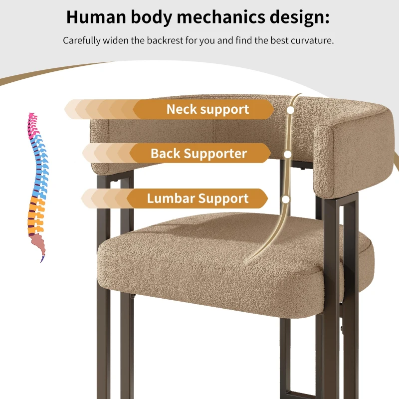 Lamb Fleece Dining Chairs with Ergonomic Backrest and Thick Cushion, Sturdy Dining Seating with Metal Legs, 51.5L x 54W x 72H cm, Brown