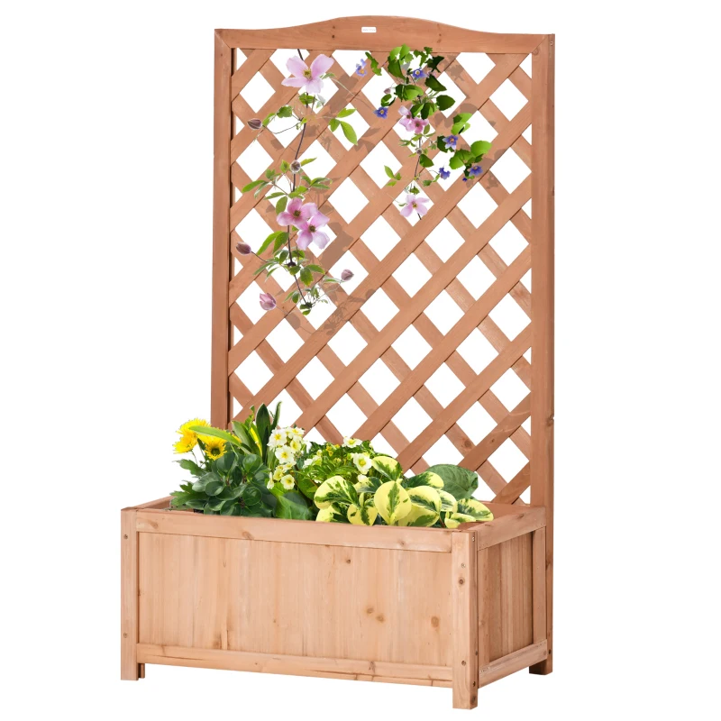 Outsunny Jardinieră cu spalier, bac de flori ridicat, pentru plante cățărătoare, legume, flori, din lemn masiv, interior și exterior, curte, grădină, balcon, 70 x 28 x 117 cm, maro