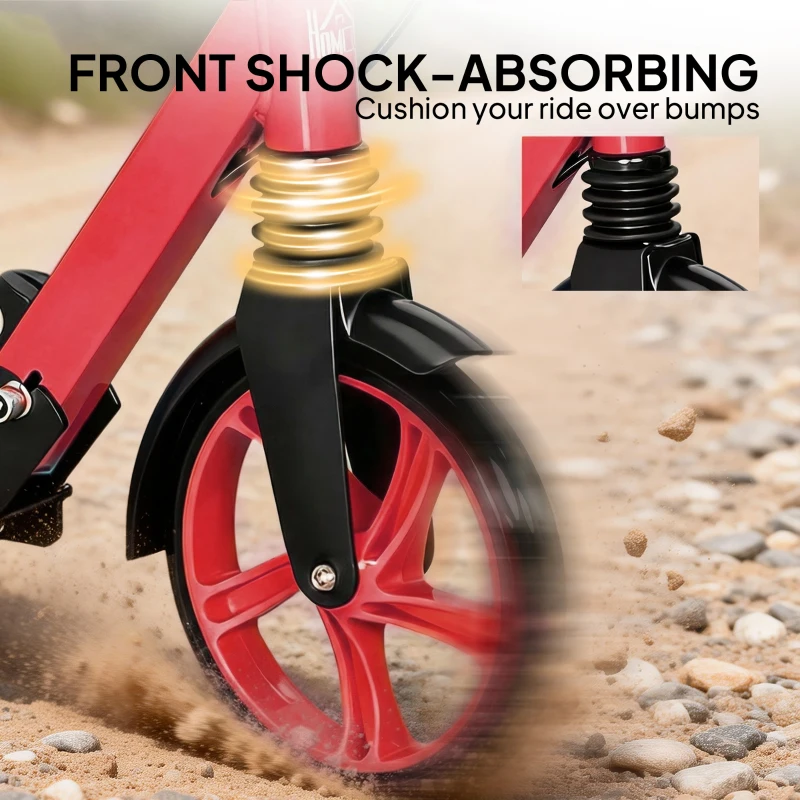 HOMCOM One-click Folding Kick Scooter for 14+ w/ Adjustable Handlebar, Push Scooter with Kickstand, Dual Brake System, Red