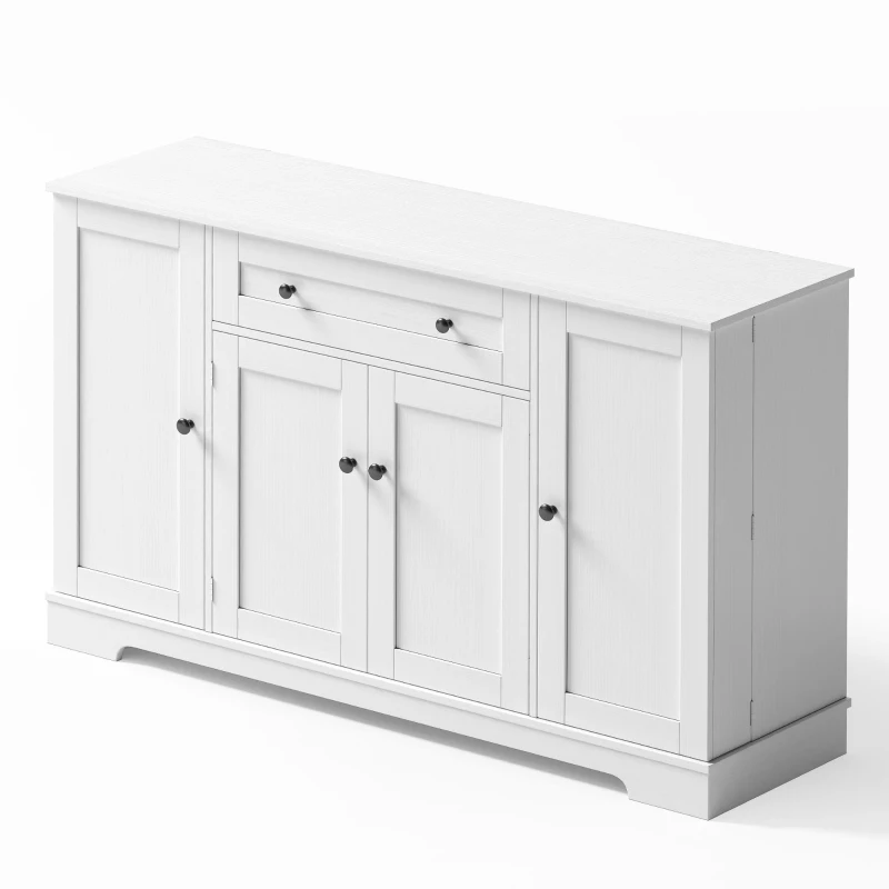 Multifunctional Kitchen Sideboard with Double-Door Compartment, Spacious Cabinet with Adjustable Shelves, 138L x 40W x 85H cm, White