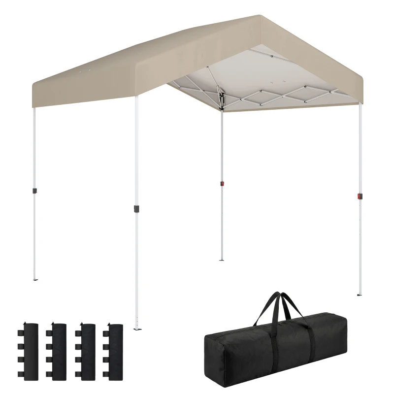 Outsunny Pavilon Pliant 2,4x2,4 m Pop-up UPF50+ Închidere Centrală Înălțime Reglabilă Geantă de Transport Saci Nisip Bej