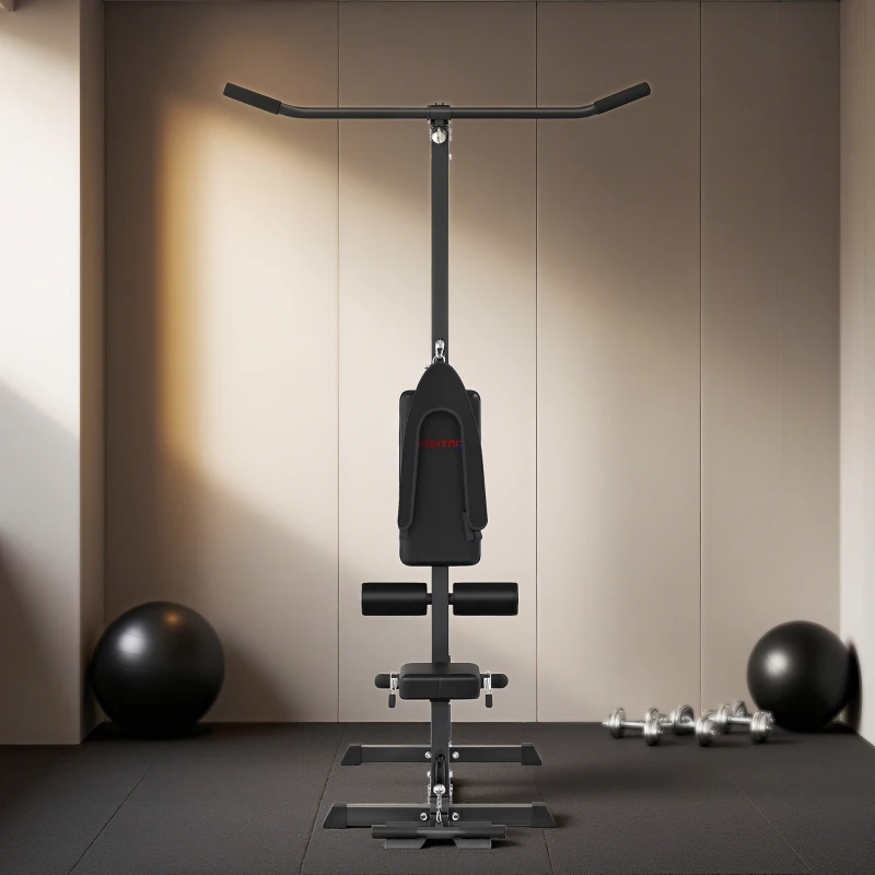 SPORTNOW Stazione multifunzione per casa, attrezzo fitness senza pesi in acciaio e similpelle, 140x108x197 cm, nero