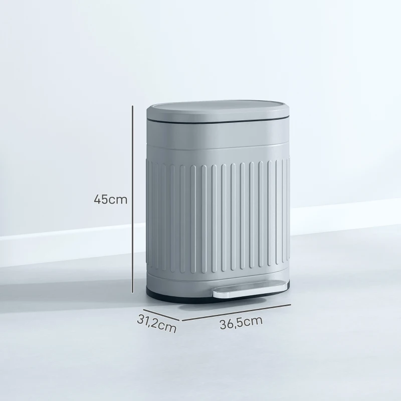 HOMCOM Lixeira 20 L com Pedal e Tampa Balde Interno Removível Função Fecho Suave 36,5x31,2x45 cm Cinza