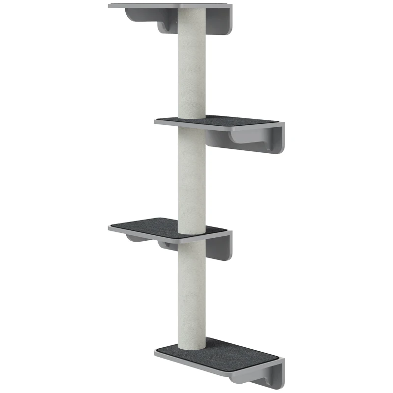 PawHut Tiragraffi parete 137 cm con 4 piattaforme e pali in sisal, per gatti fino 5 kg