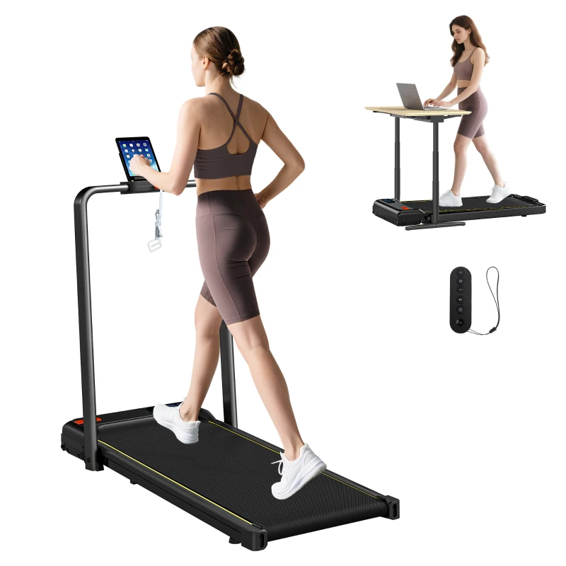 SPORTNOW Tapis roulant 2 in 1 pieghevole con inclinazione 4%, 109x48x100 cm, Nero