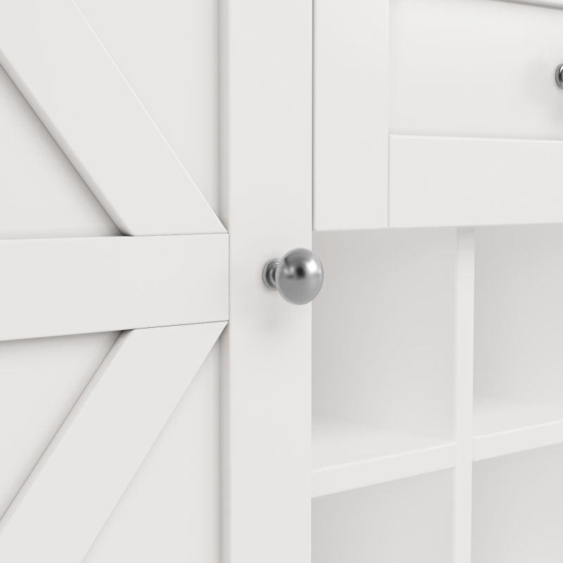 Tall Kitchen Cabinet with Wine Rack and Adjustable Shelves, Spacious Kitchen Cupboard with Doors and Drawers, 120L x 40W x 188H cm, White