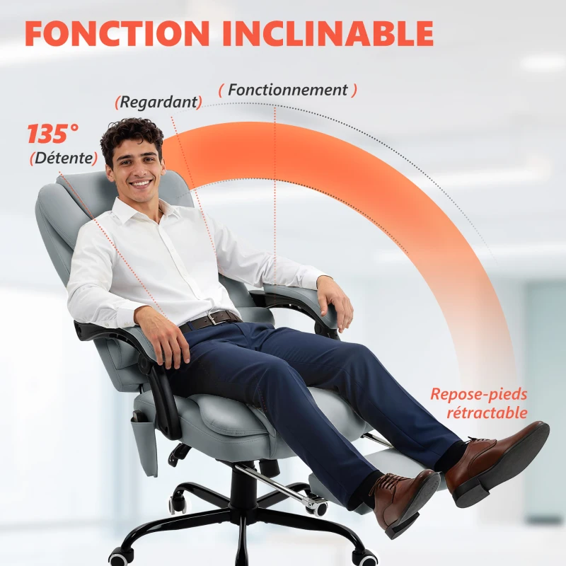 Vinsetto Fauteuil de bureau massant, chaise de bureau avec hauteur réglable, dossier inclinable et télécommande filaire, gris