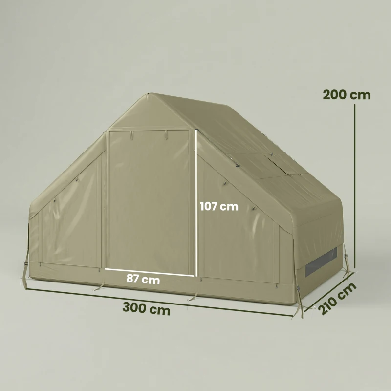 Outsunny Inflatable Camping Tent with Pump and Stove Jack Hole, Luxury Inflatable Tent with Mesh Windows, Doors, Olive Green