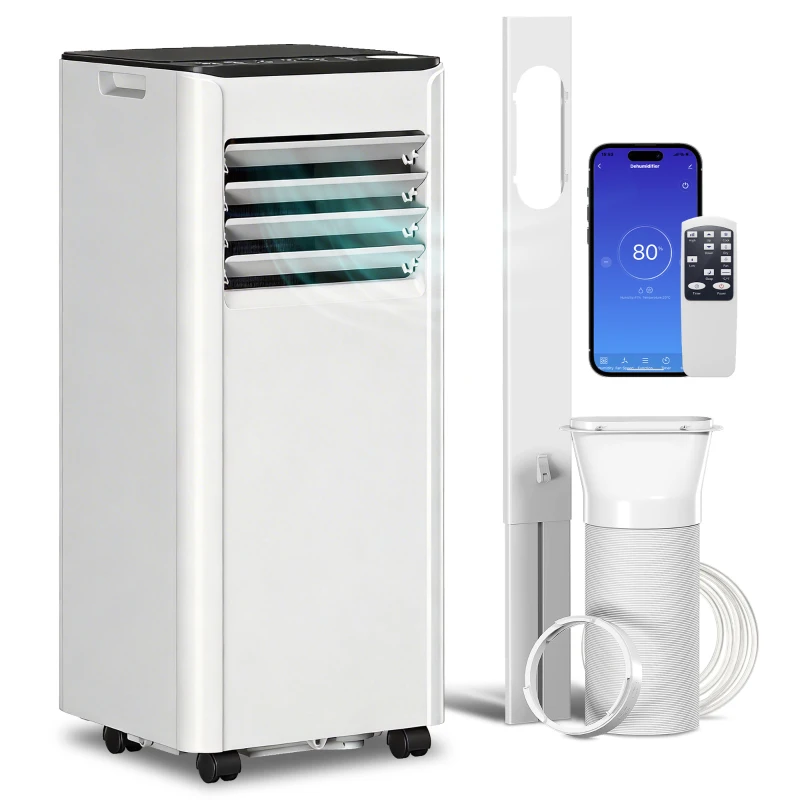 HOMCOM Condizionatore Portatile 9000 BTU 4 in 1, con Raffreddamento, Deumidificatore, Ventilatore e Timer per 28 m², Bianco