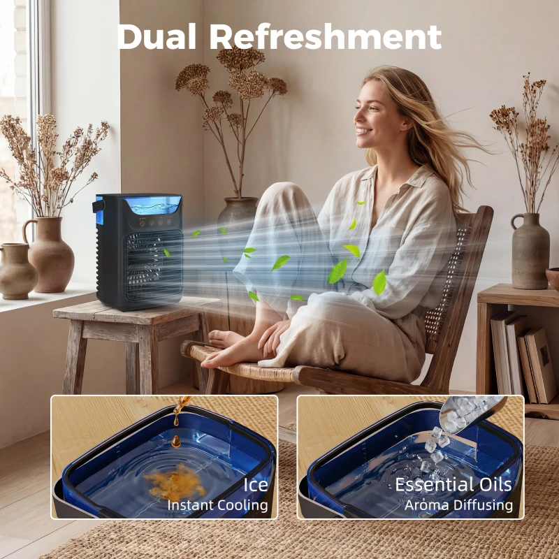 HOMCOM Desk Fan with Adjustable Head, 3-Speed Small Fan with 700ml Water Tank Black