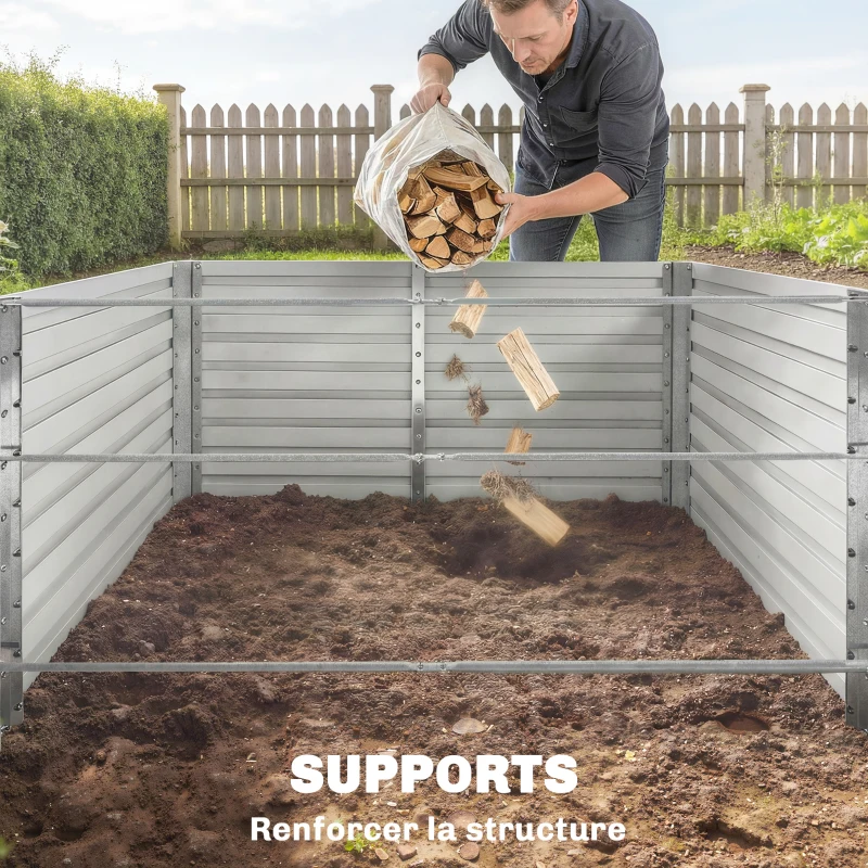 Outsunny Jardineră exterioară, jardineră ridicată galvanizată cu bordură de siguranță și fund deschis 240 x 120 x 60 cm gri argintiu