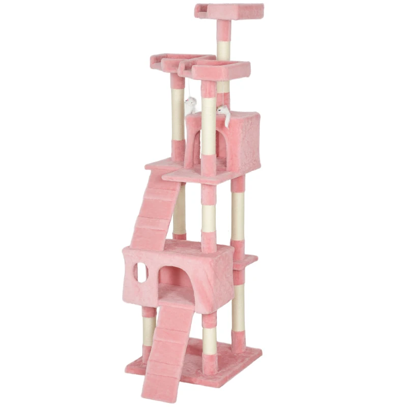 PawHut 173cm Cat Tree Scratching House, Activity Play Centre, Pink
