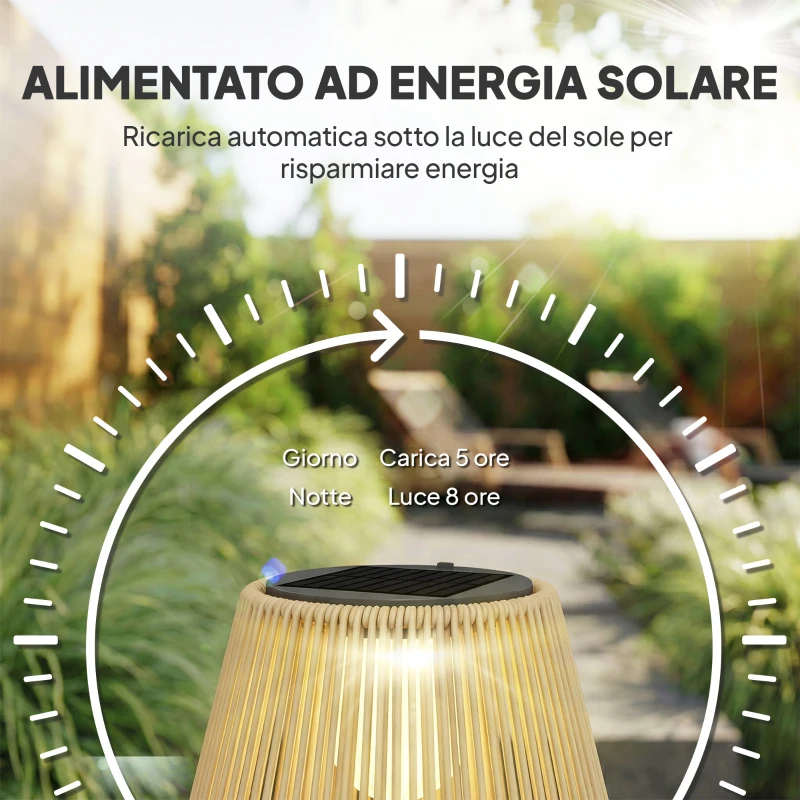 Outsunny Lampada Solare Impermeabile con Accensione Automatica, in Rattan e Acciaio, 35x35x55 cm, Giallo