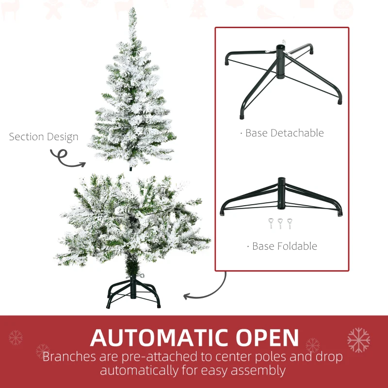 HOMCOM Sztuczna choinka 120 cm, z sztucznym śniegiem, do wnętrz