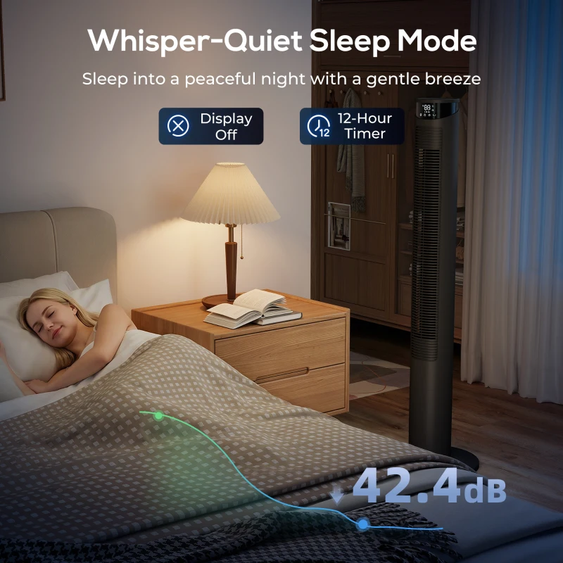 HOMCOM Tower Fan with WiFi Control Standing Floor Fan with Remote Control 116 cm Black