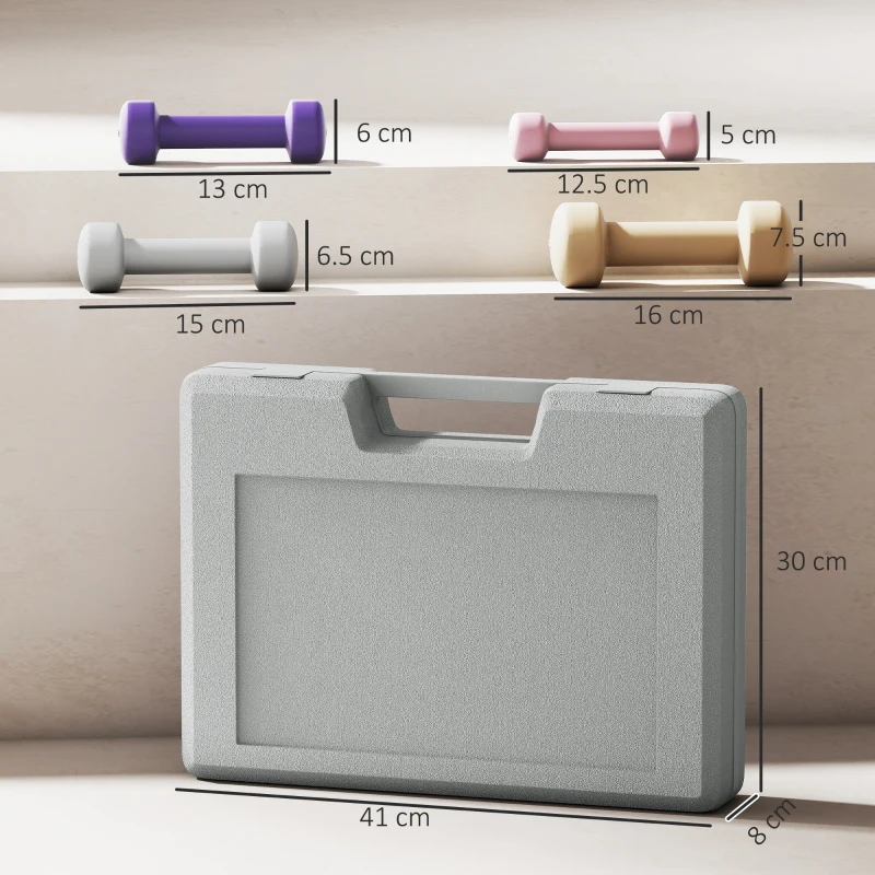 HOMCOM Set Manubri 10 kg con Valigetta Porta Pesi, in Metallo, PU e Plastica, 41x30x8 cm, Multicolore