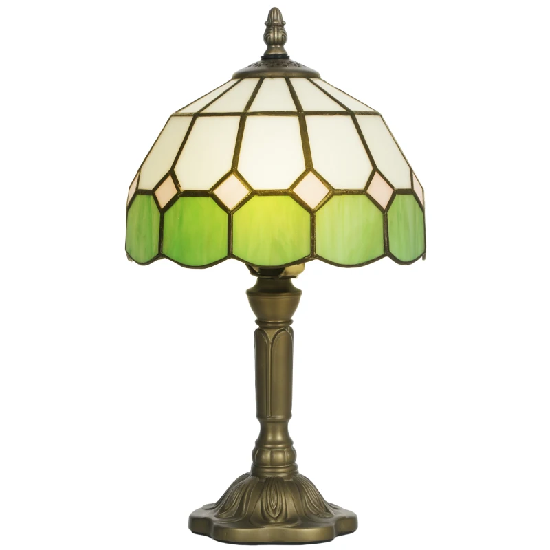 HOMCOM Handmade Art Deco Glass Table Lamp - White/Green